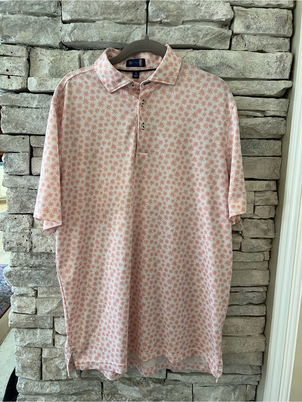 Stitch Performance Pink Micro-Print Polo Shirt - Men's Medium